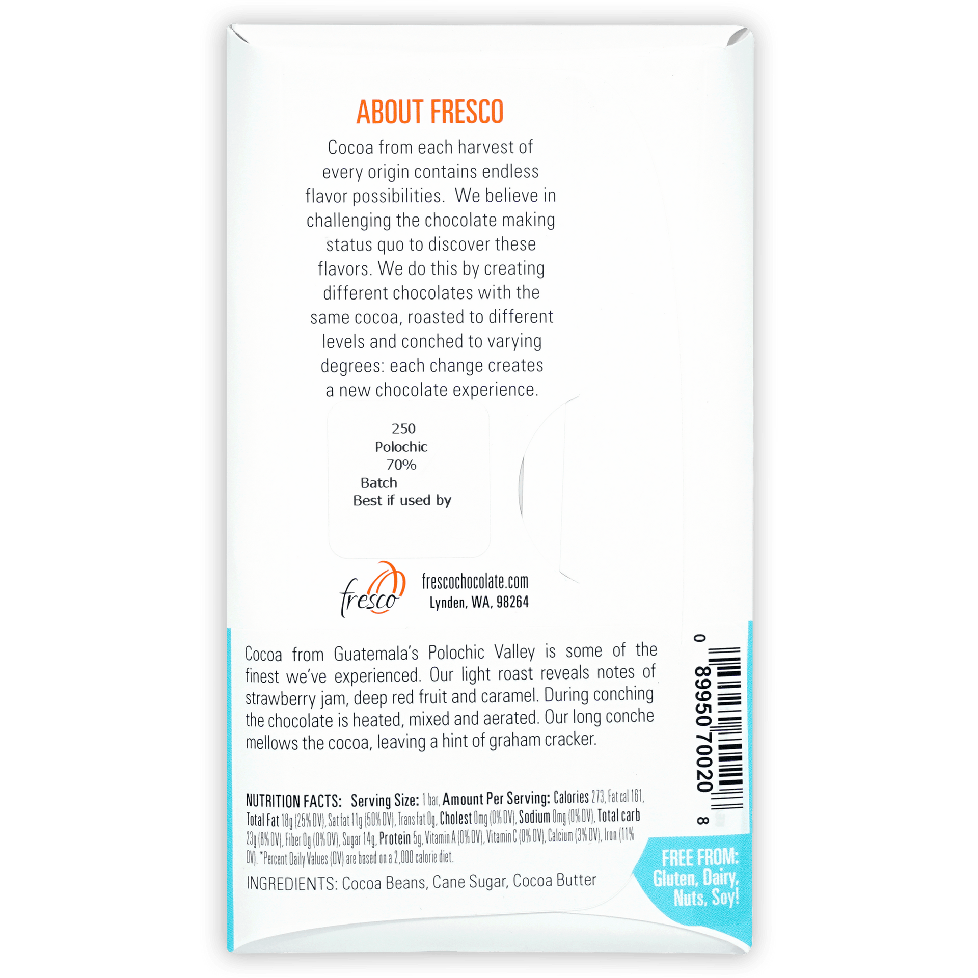 Fresco Polochic Valley Light Roast 70% dark chocolate package