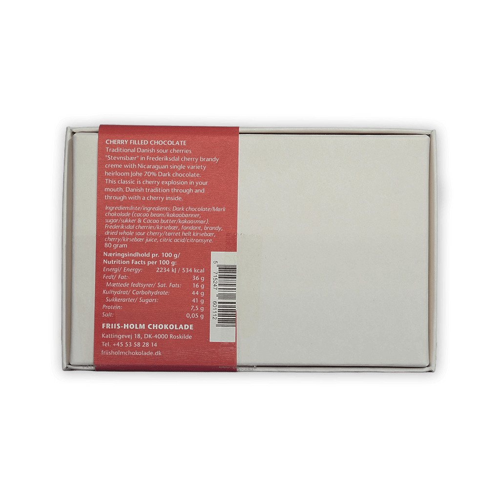 Friis Holm Frederiksdal Cherry Praline Box white with red label barcode