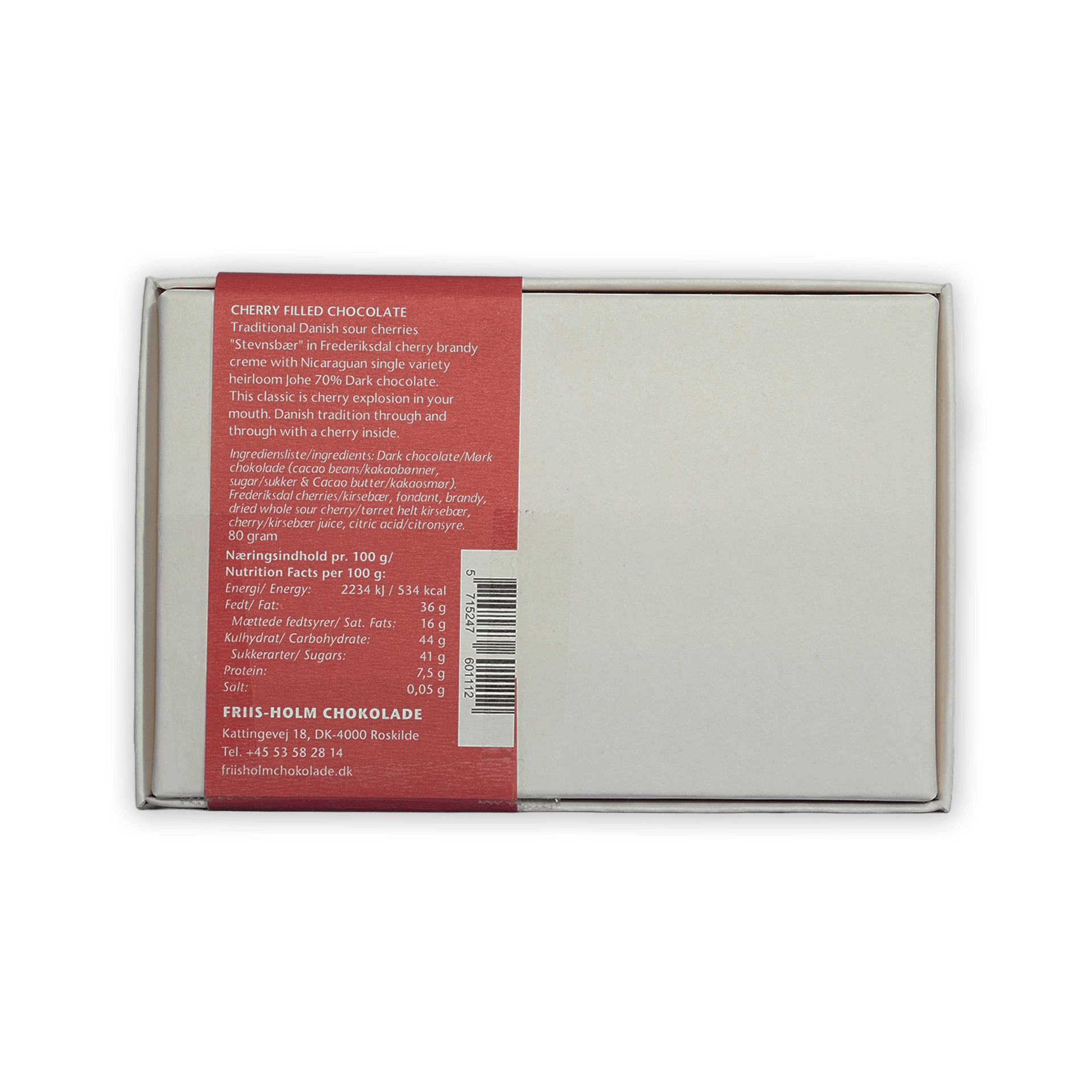 Friis Holm Frederiksdal Cherry Praline Box white with red label barcode