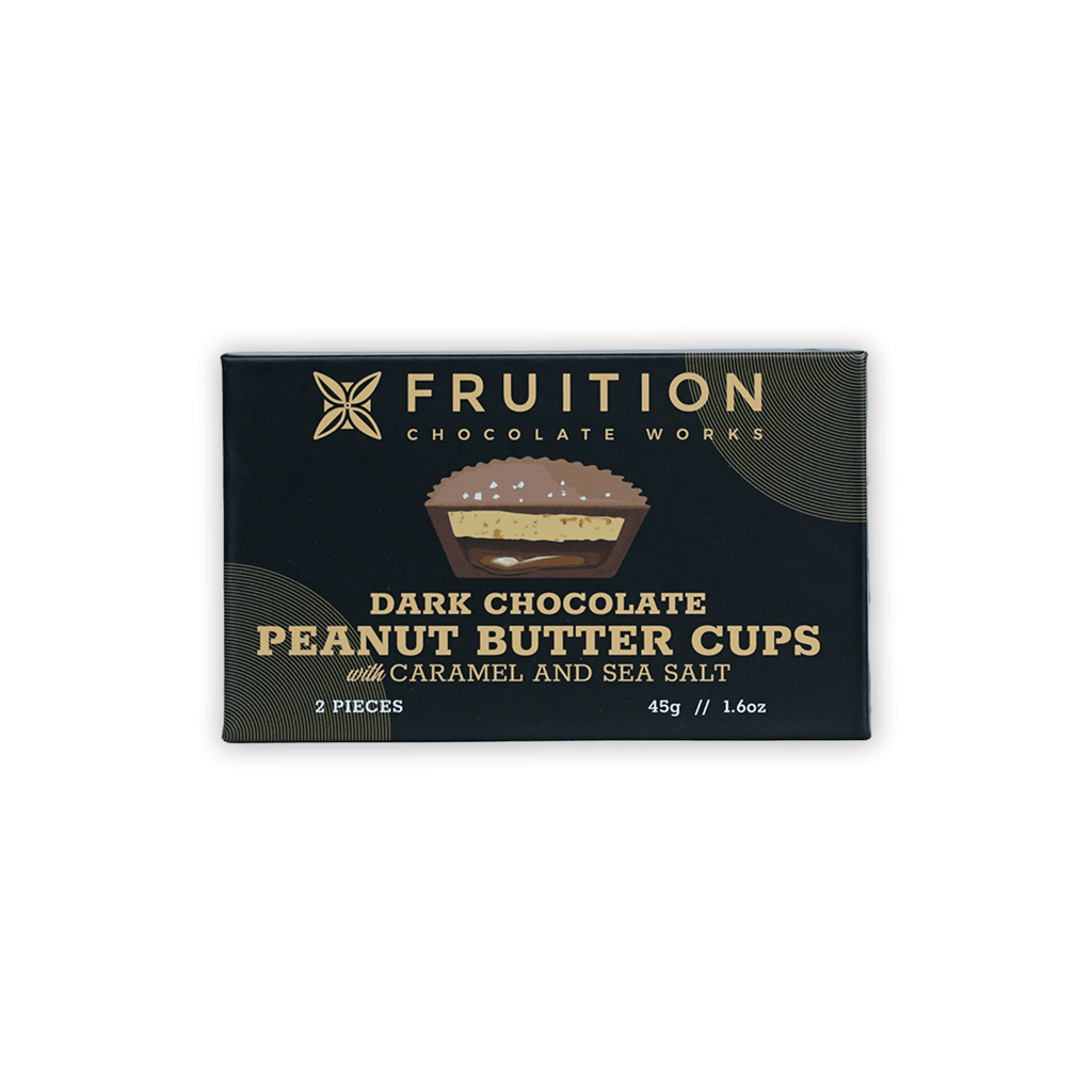 Fruition Chocolate dark peanut butter cups with caramel and sea salt in black box