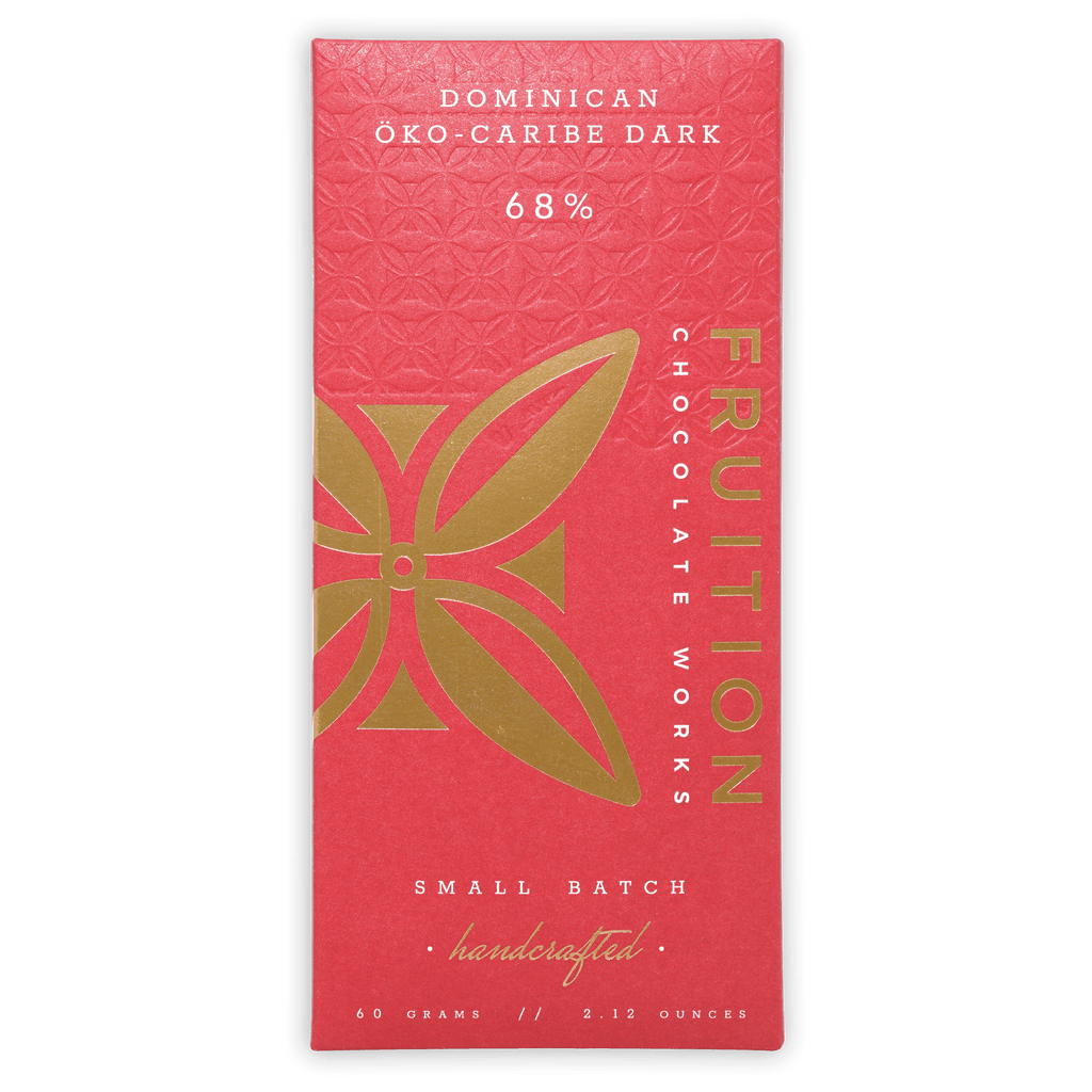 Fruition Hispaniola Dark 68% chocolate bar wrapper with gold leaf design