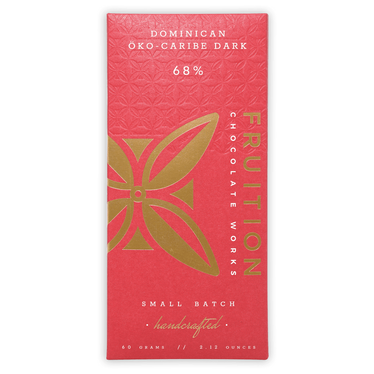 Fruition Hispaniola Dark 68% chocolate bar wrapper with gold leaf design