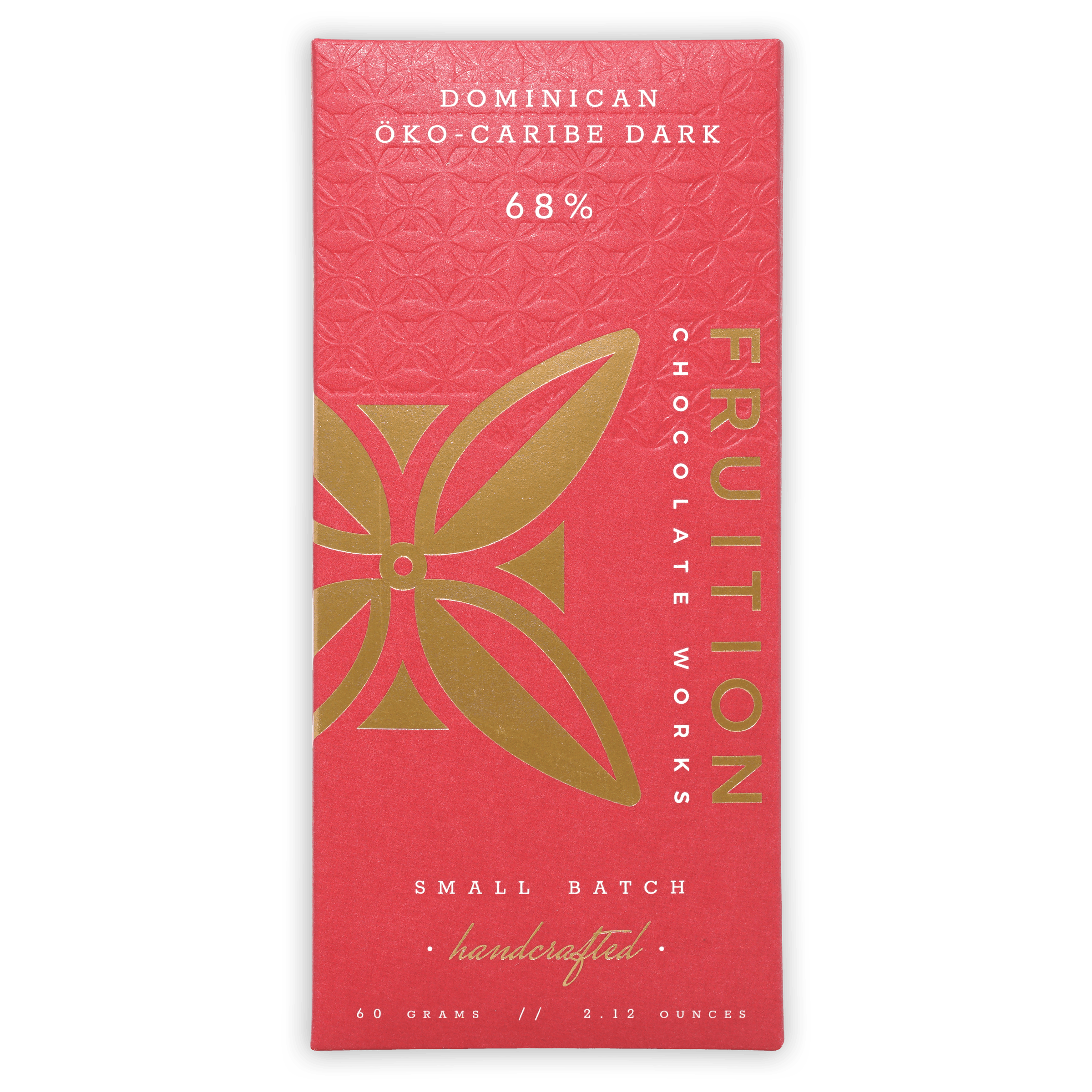 Fruition Hispaniola Dark 68% chocolate bar wrapper with gold leaf design