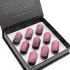 Fruition passion fruit caramels: pink-to-brown truffles in black gift box