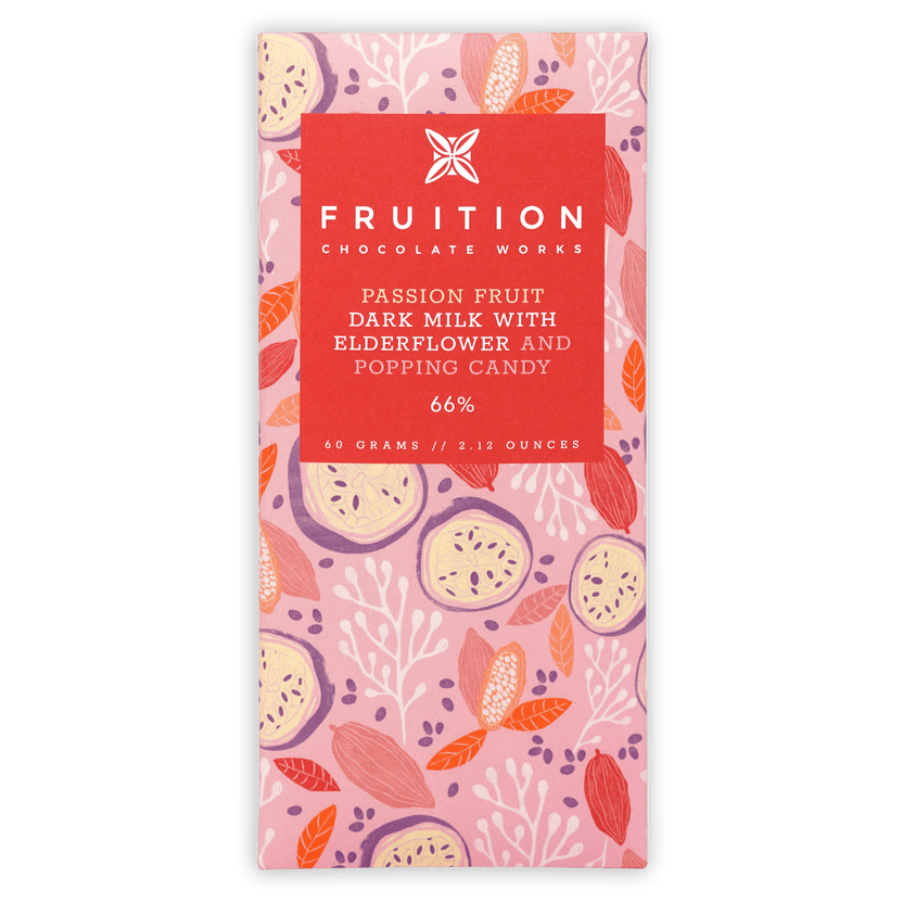 Fruition Passion Fruit Dark Milk with Elderflower and Popping Candy 66%