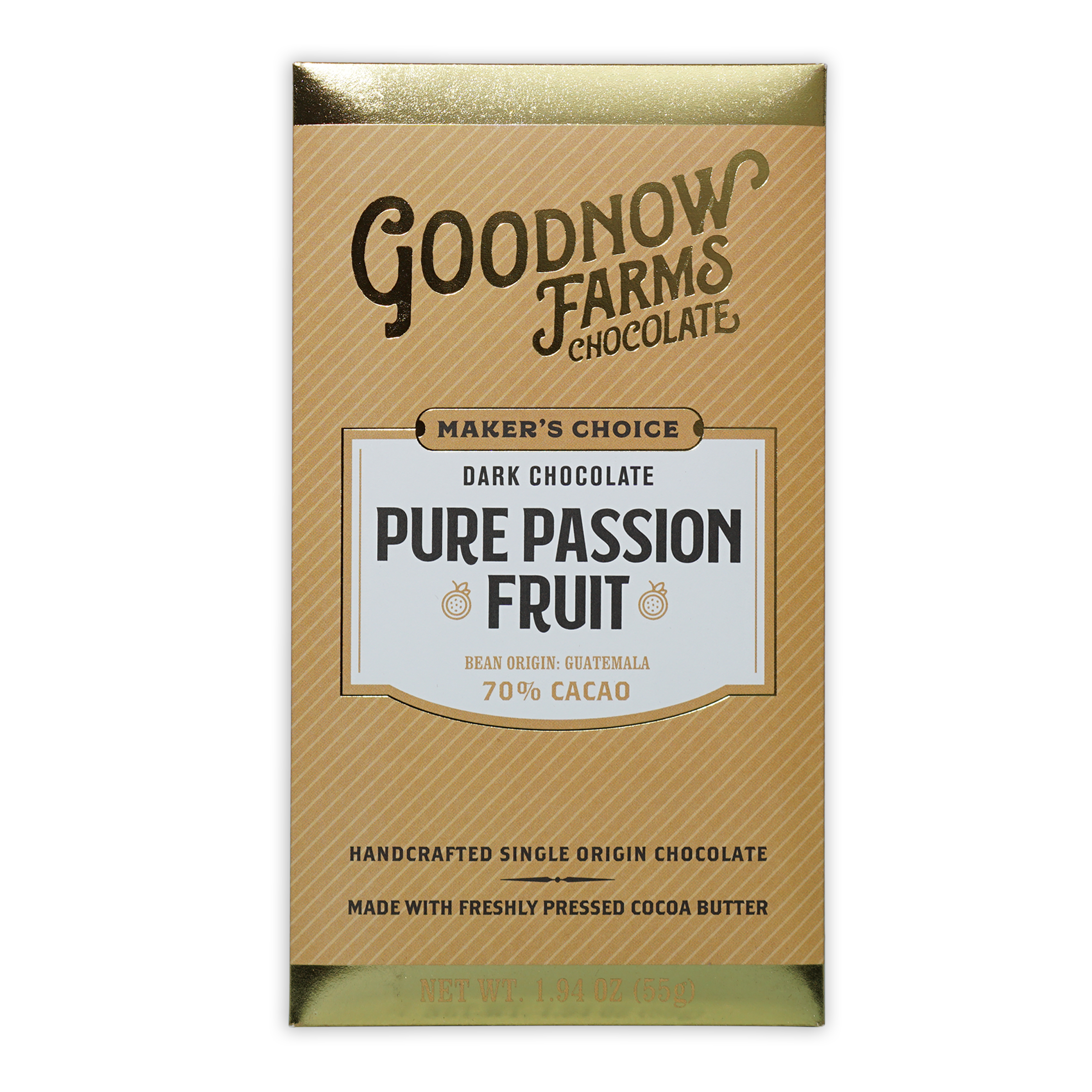 Goodnow Farms Pure Passionfruit 70% dark chocolate bar wrapper