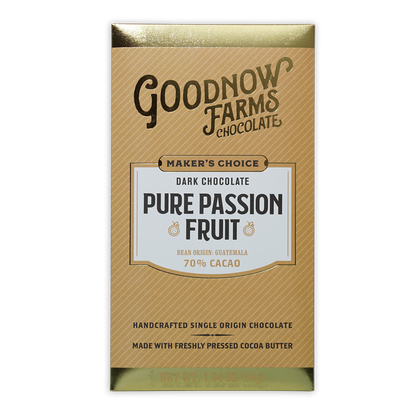 Goodnow Farms Pure Passionfruit 70% dark chocolate bar wrapper