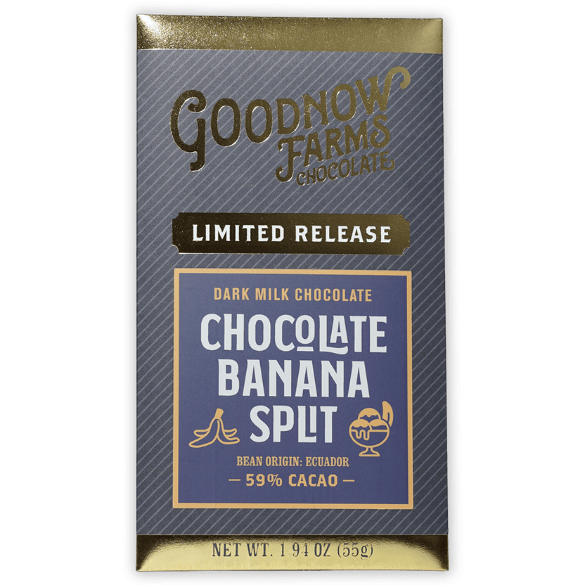 Goodnow Farms Banana Split 59% limited release dark milk chocolate bar