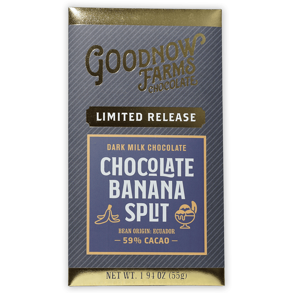 Goodnow Farms Banana Split 59% limited release dark milk chocolate bar