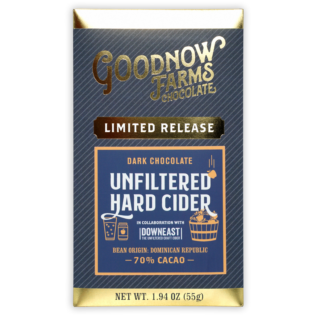 Goodnow Farms limited release 70% dark unfiltered hard cider chocolate bar