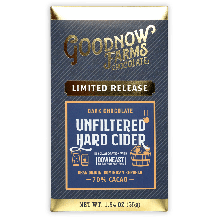 Goodnow Farms limited release 70% dark unfiltered hard cider chocolate bar