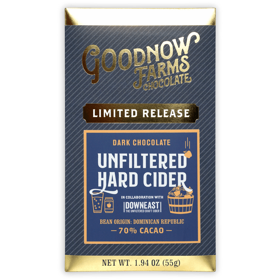 Goodnow Farms limited release 70% dark unfiltered hard cider chocolate bar