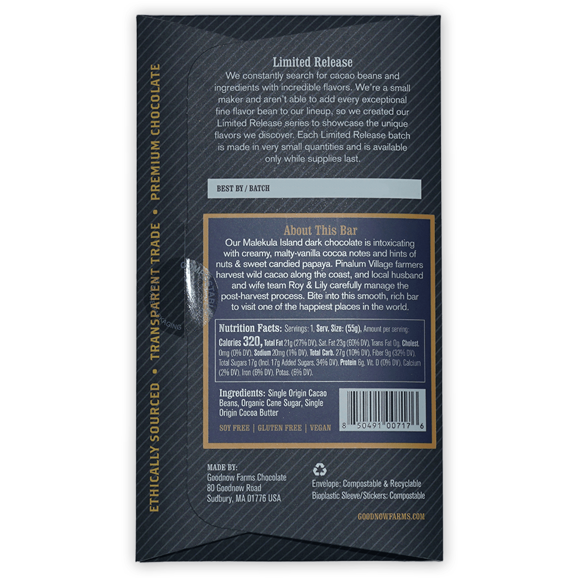Goodnow Farms Malekula Island 70% dark chocolate bar in black gold wrapper