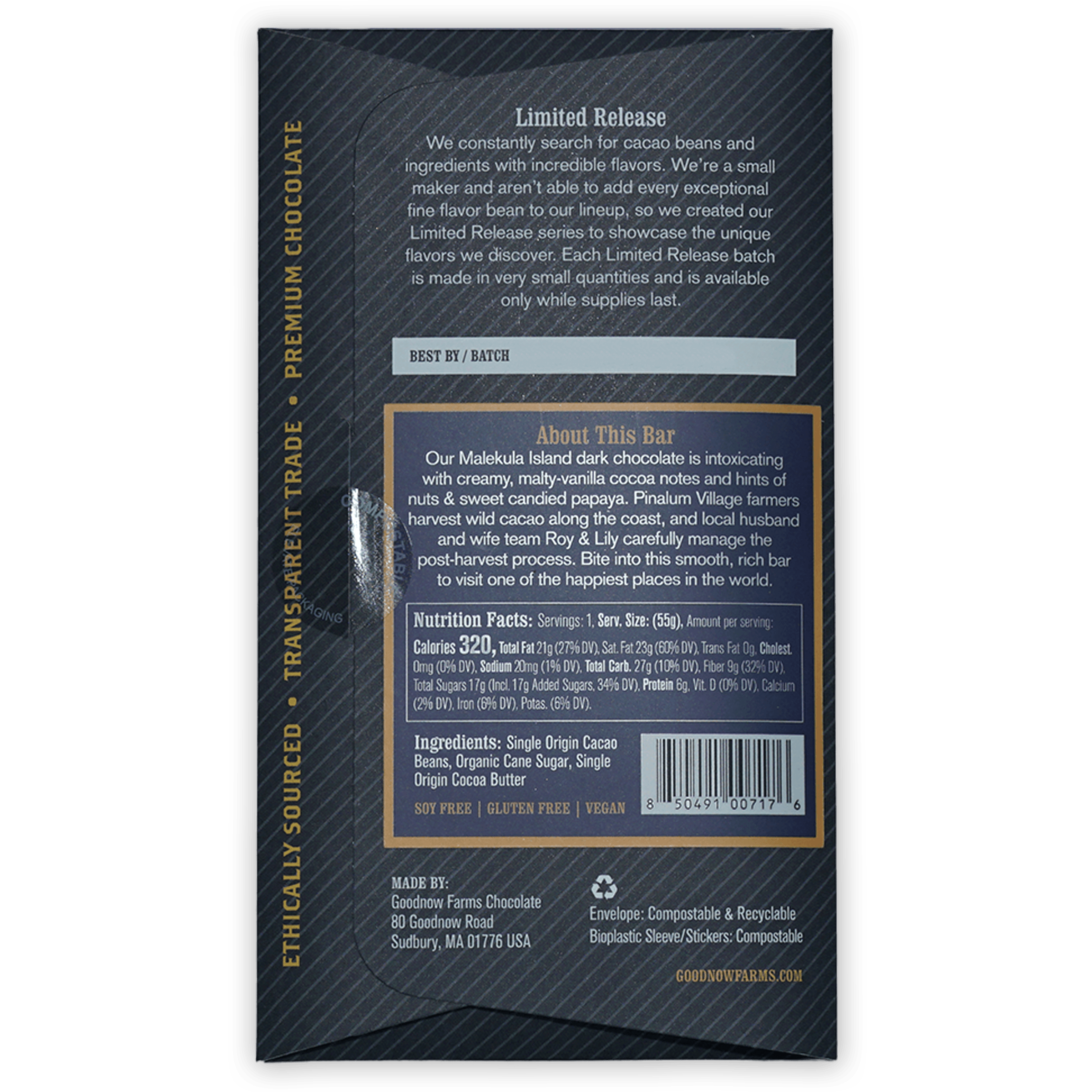 Goodnow Farms Malekula Island 70% dark chocolate bar in black gold wrapper