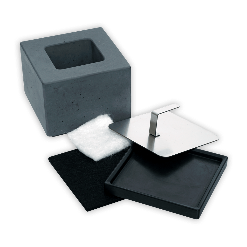 Gray concrete tissue box with steel lid in Gourmet S’mores Kit