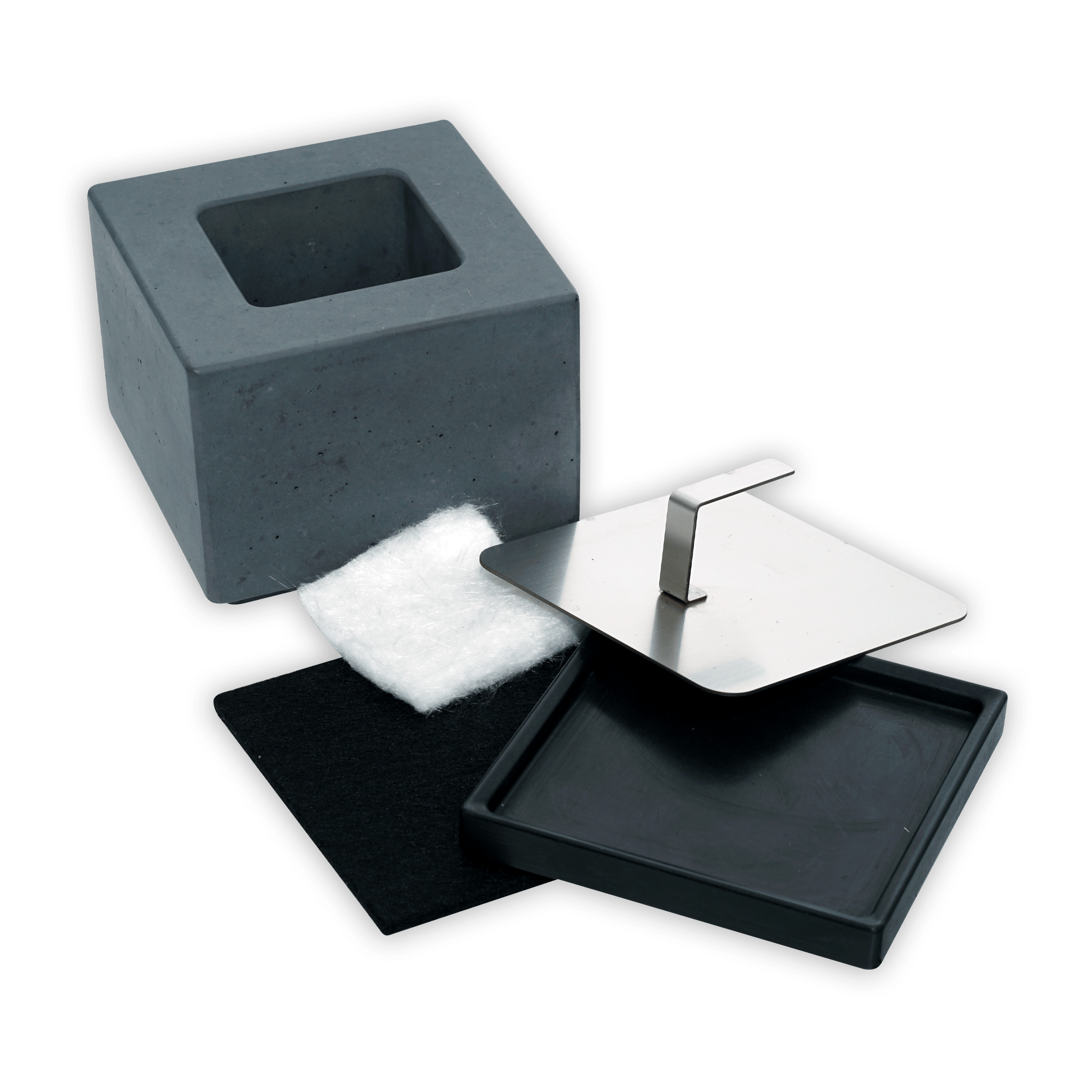 Gray concrete tissue box with steel lid in Gourmet S’mores Kit