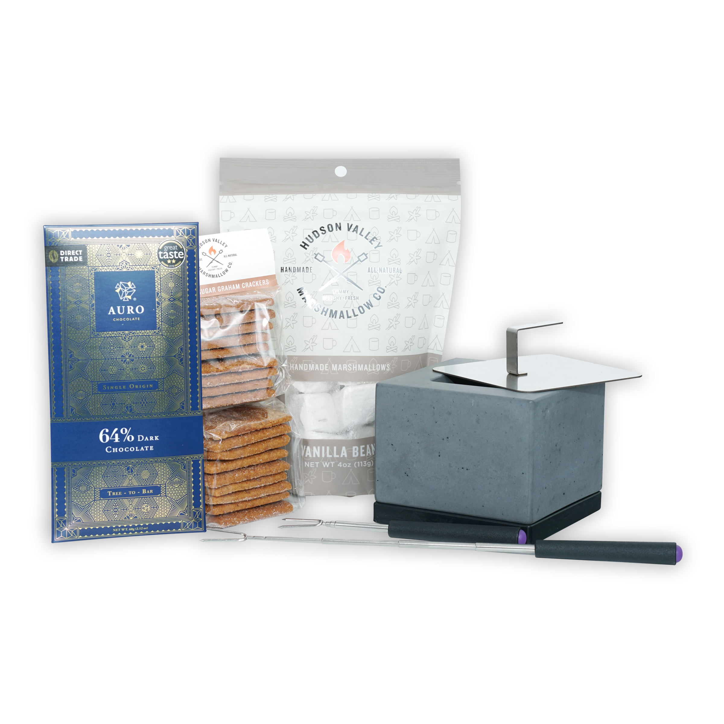 Gray concrete-style s’mores maker with flat lid for Gourmet S’mores Kit w/ Chocolate