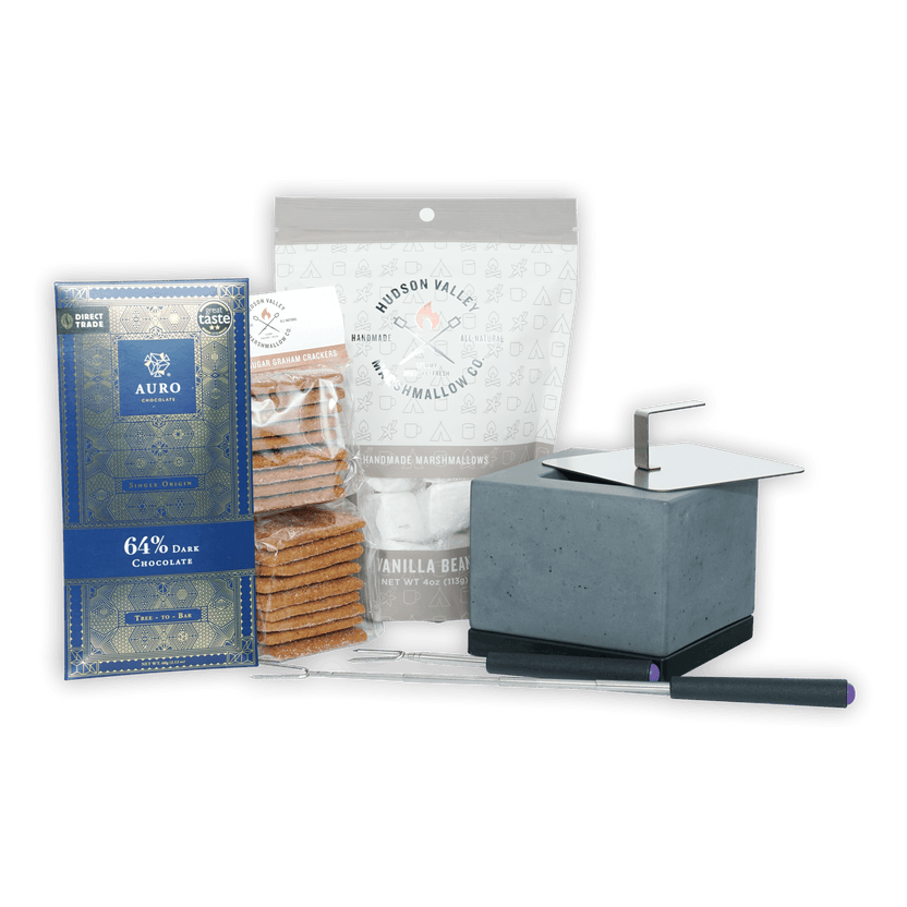 Gray concrete-style s’mores maker with flat lid for Gourmet S’mores Kit w/ Chocolate