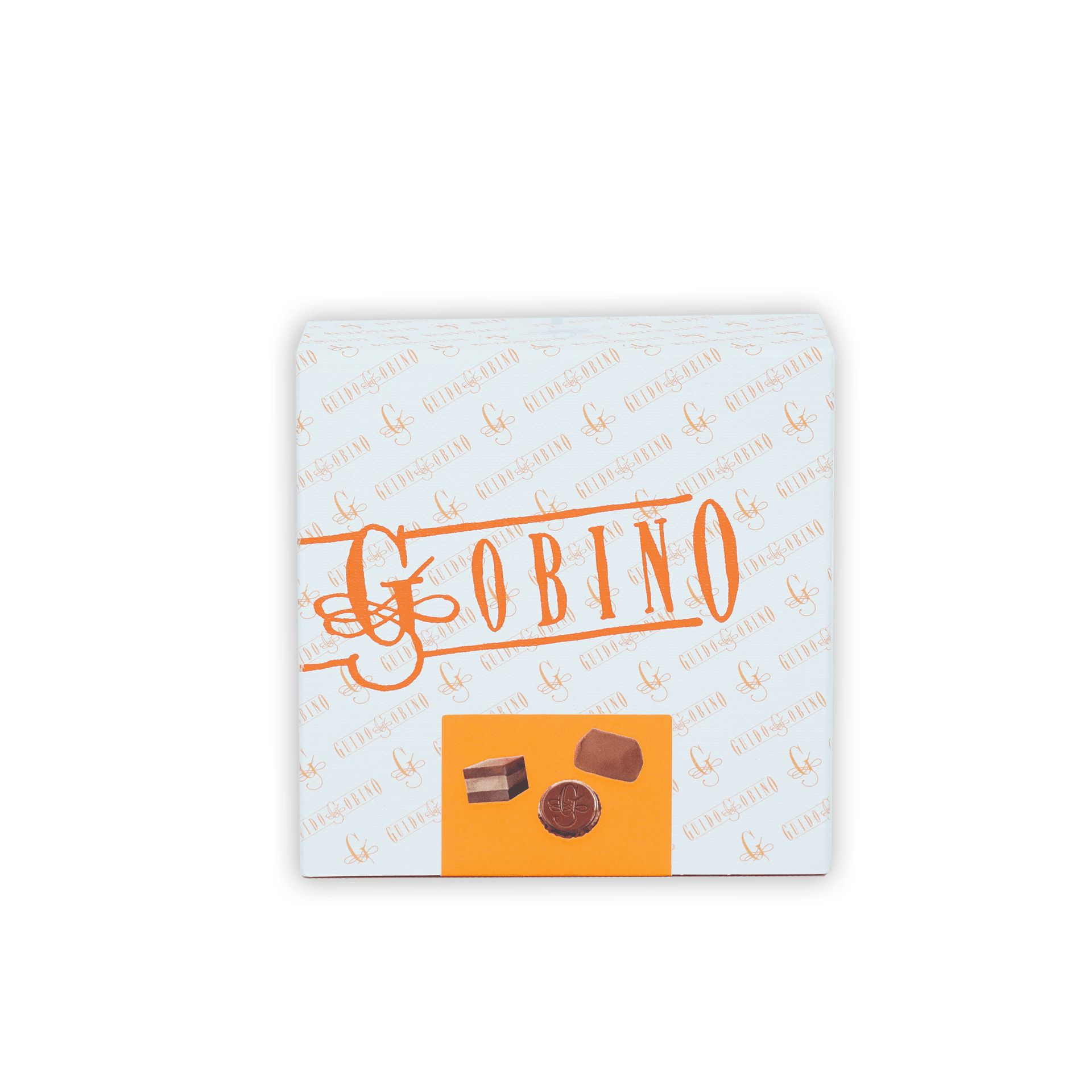 Guido Gobino assorted chocolate cube gift small box, 25 pcs, white with orange branding