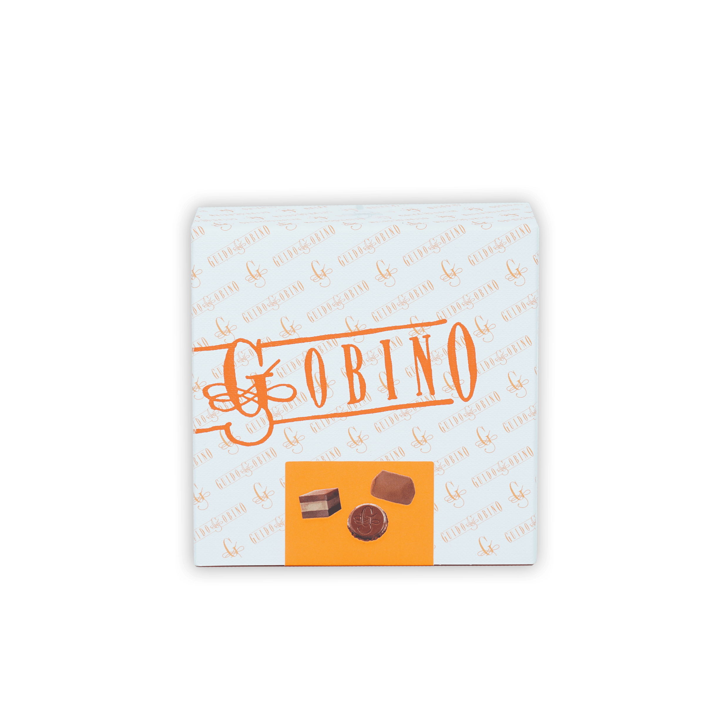 Guido Gobino assorted chocolate cube gift small box, 25 pcs, white with orange branding