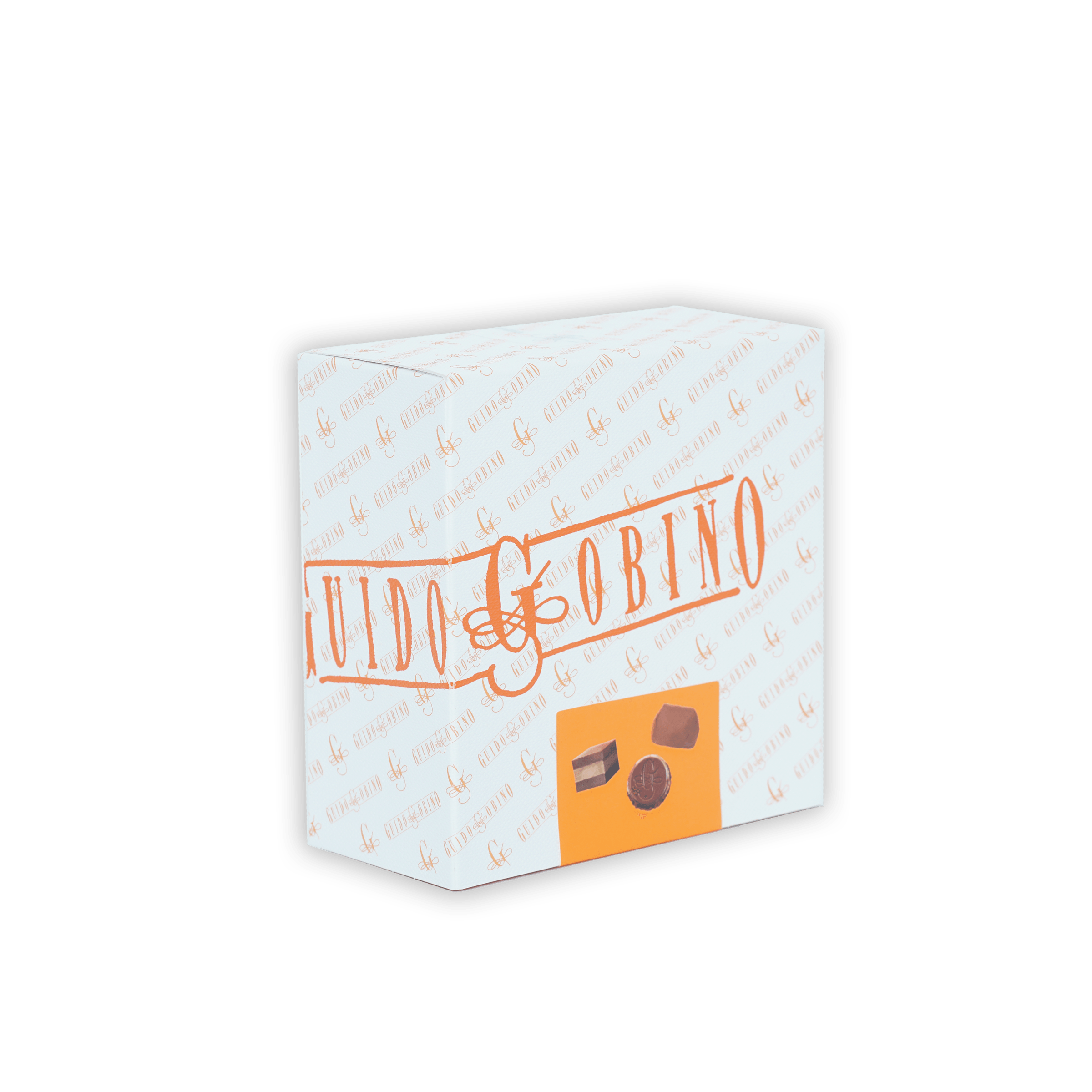 Guido Gobino assorted chocolate cube gift small box with orange branding