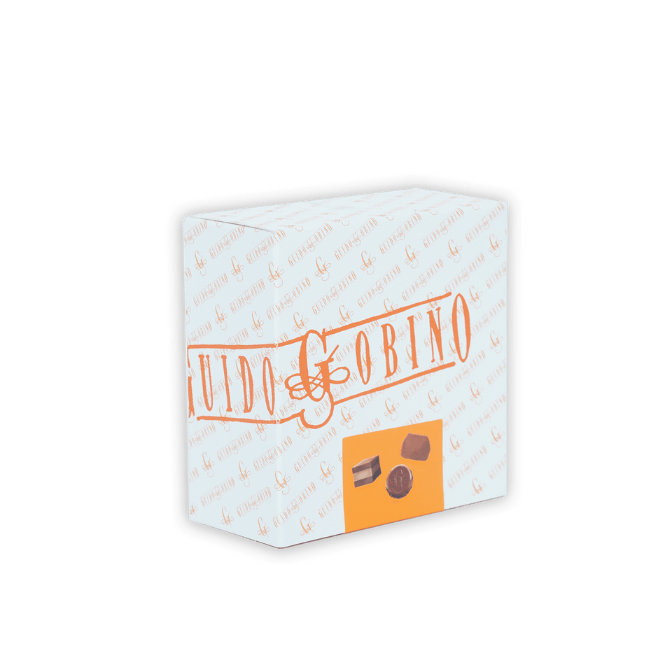 Guido Gobino assorted chocolate cube gift small box with orange branding