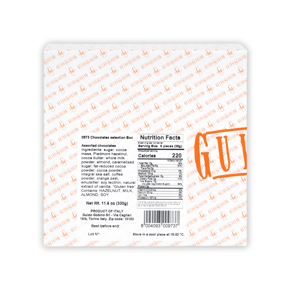Guido Gobino assorted chocolates selection gift box, white with orange logo
