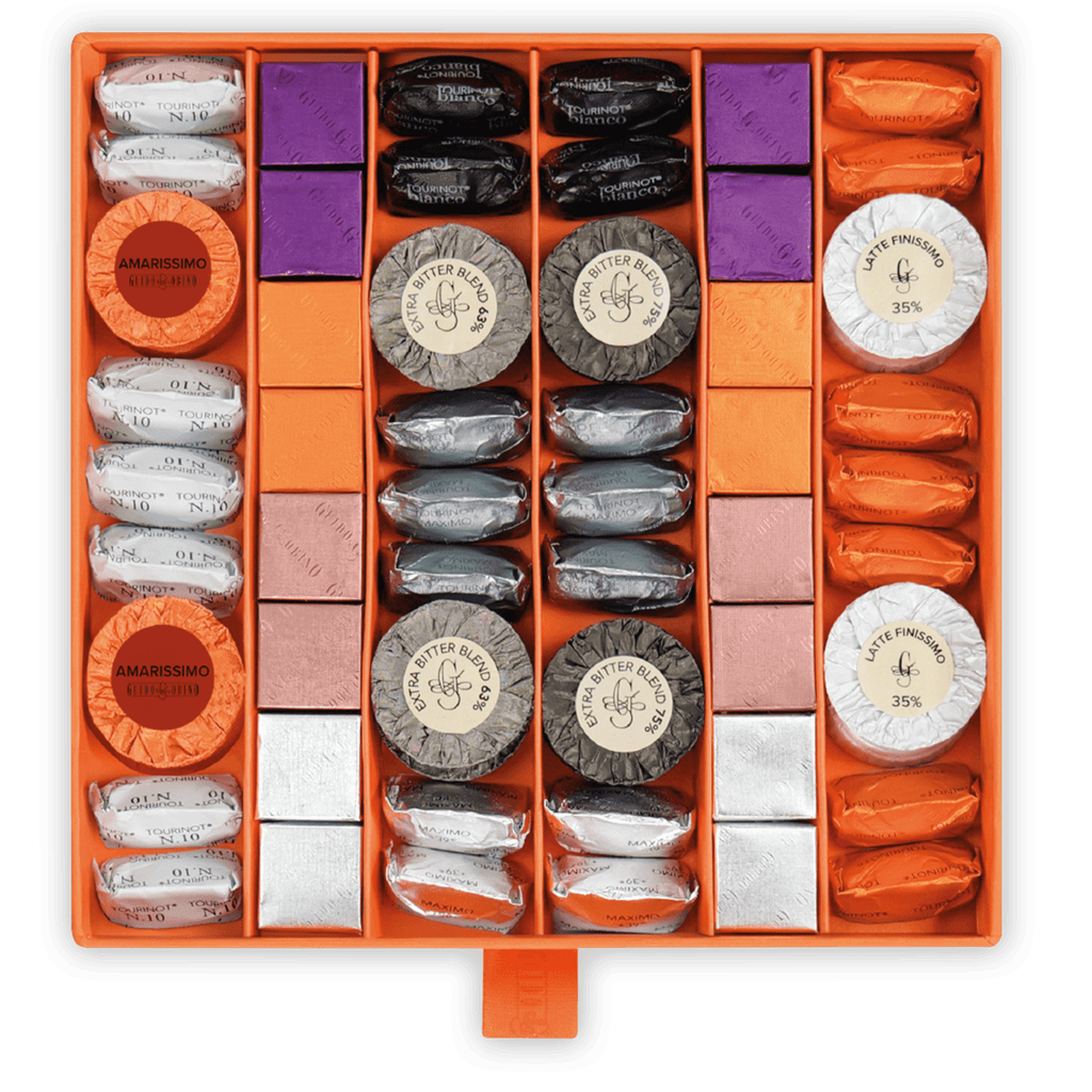 Guido Gobino assorted tourist chocolate bars in orange gift box