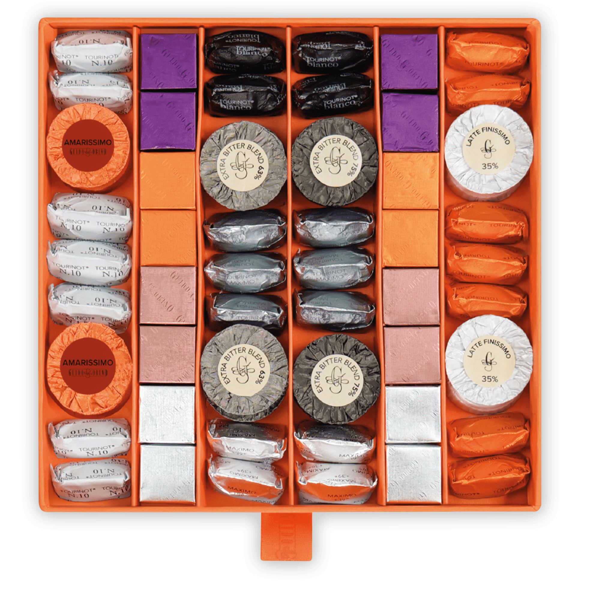 Guido Gobino assorted tourist chocolate bars in orange gift box