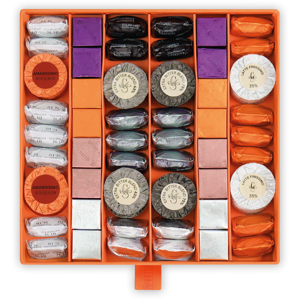Guido Gobino assorted tourist chocolate bars in orange gift box