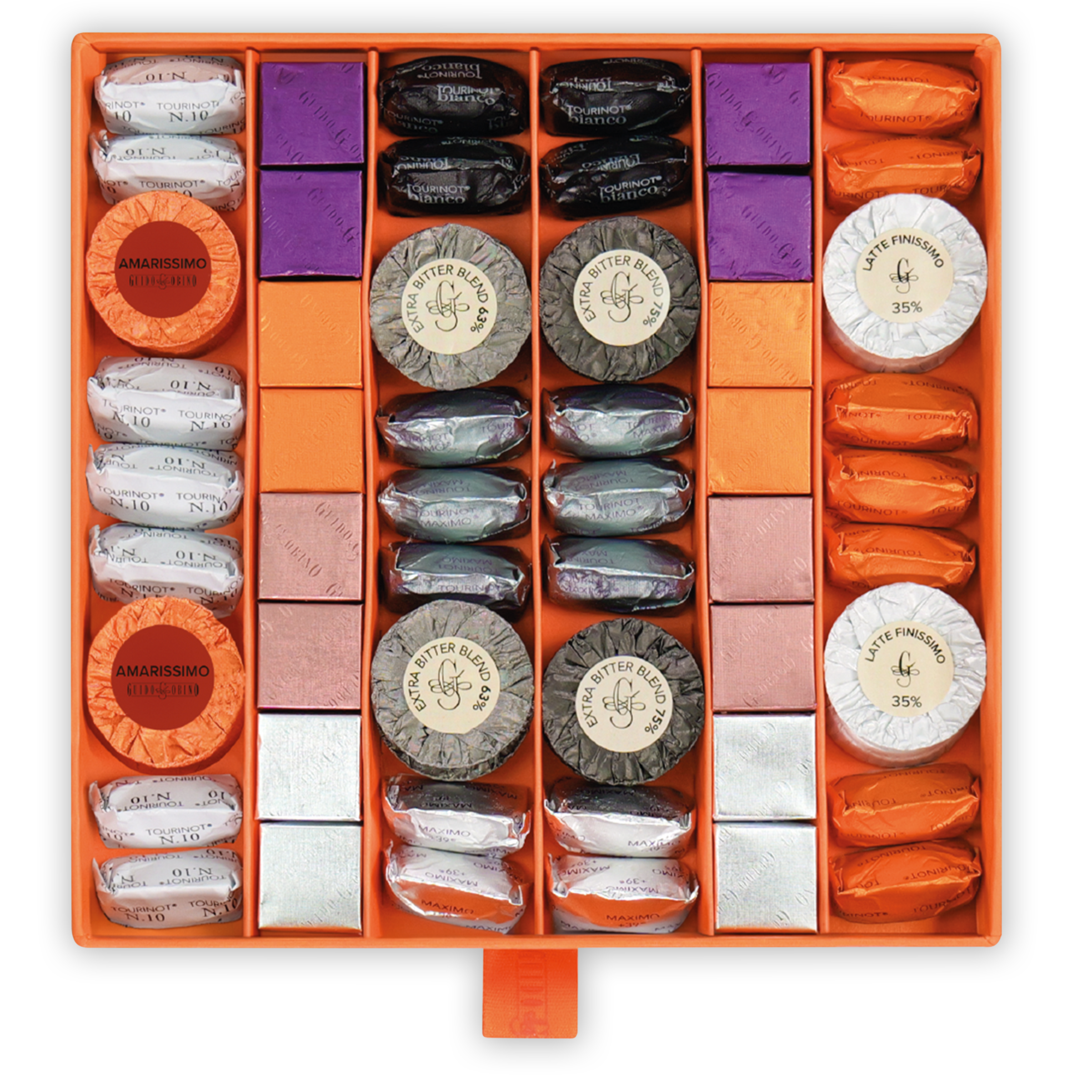 Guido Gobino assorted tourist chocolate bars in orange gift box