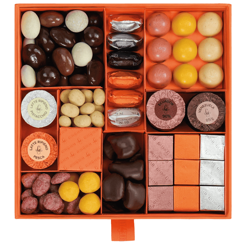 Guido Gobino assorted pralines gift box with colorful luxury chocolates
