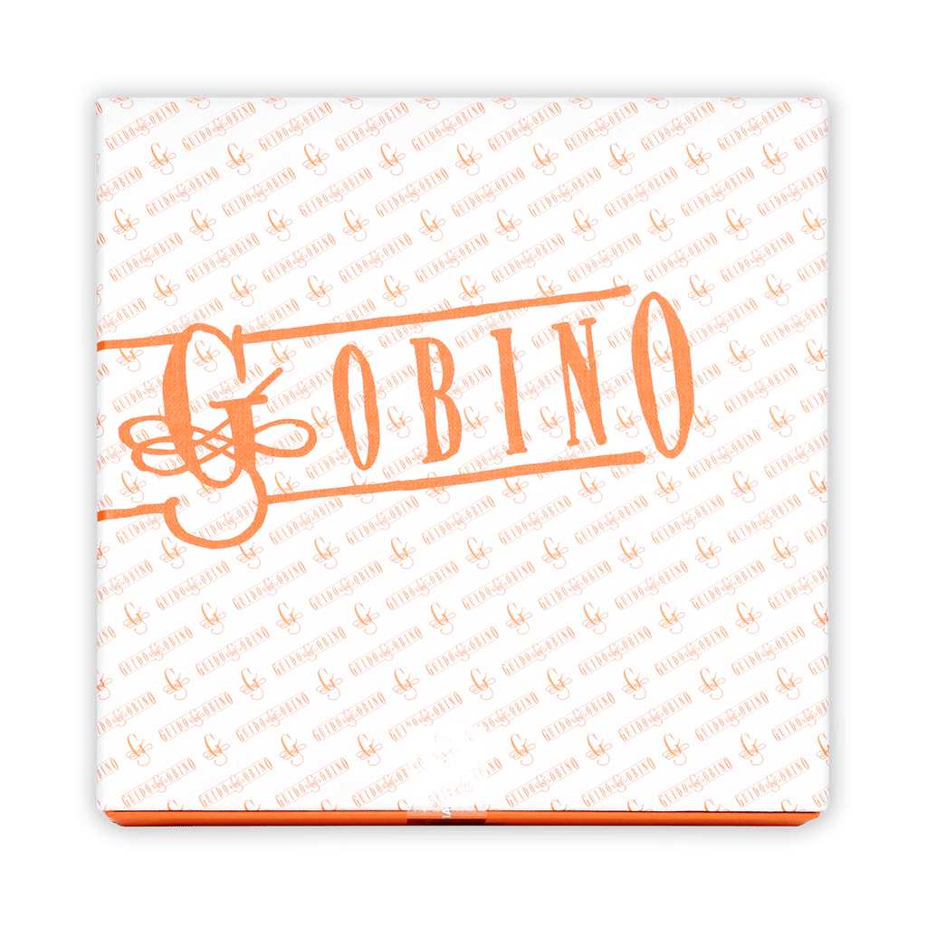 Guido Gobino assorted pralines gift box with white design and orange branding