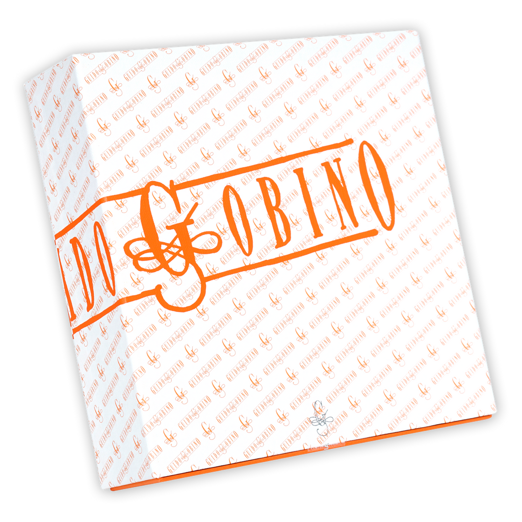Guido Gobino assorted pralines gift box with orange gobino logo