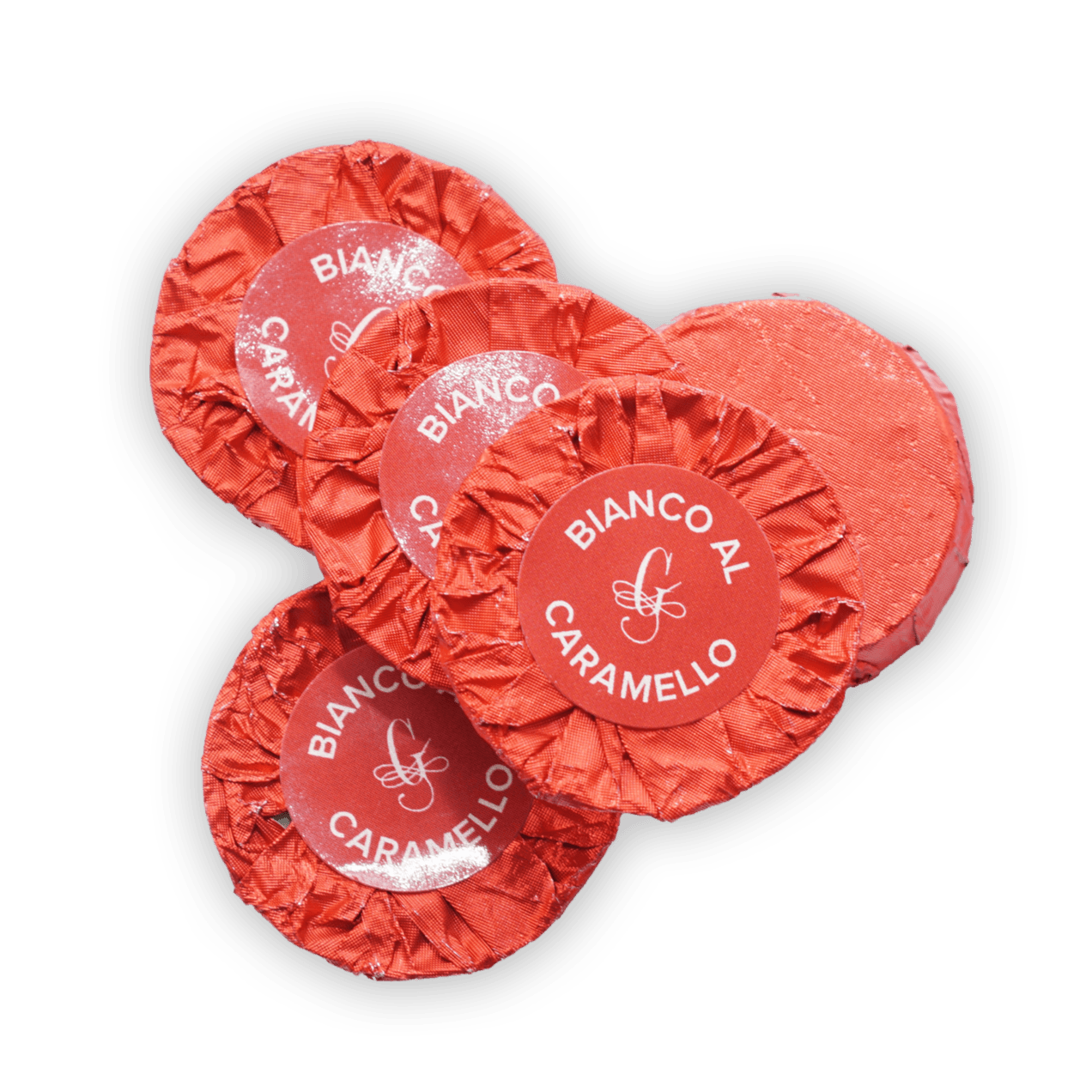 Guido Gobino red fabric-wrapped caramels in bianco al caramello packages