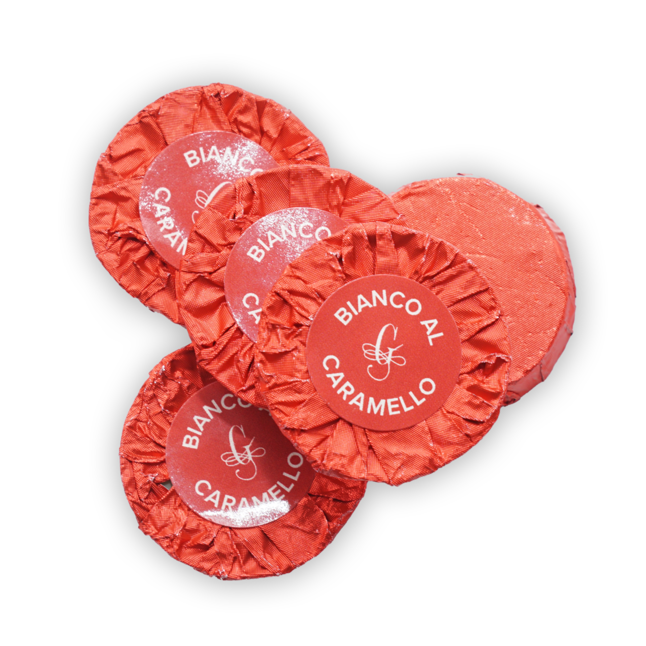 Guido Gobino red fabric-wrapped caramels in bianco al caramello packages