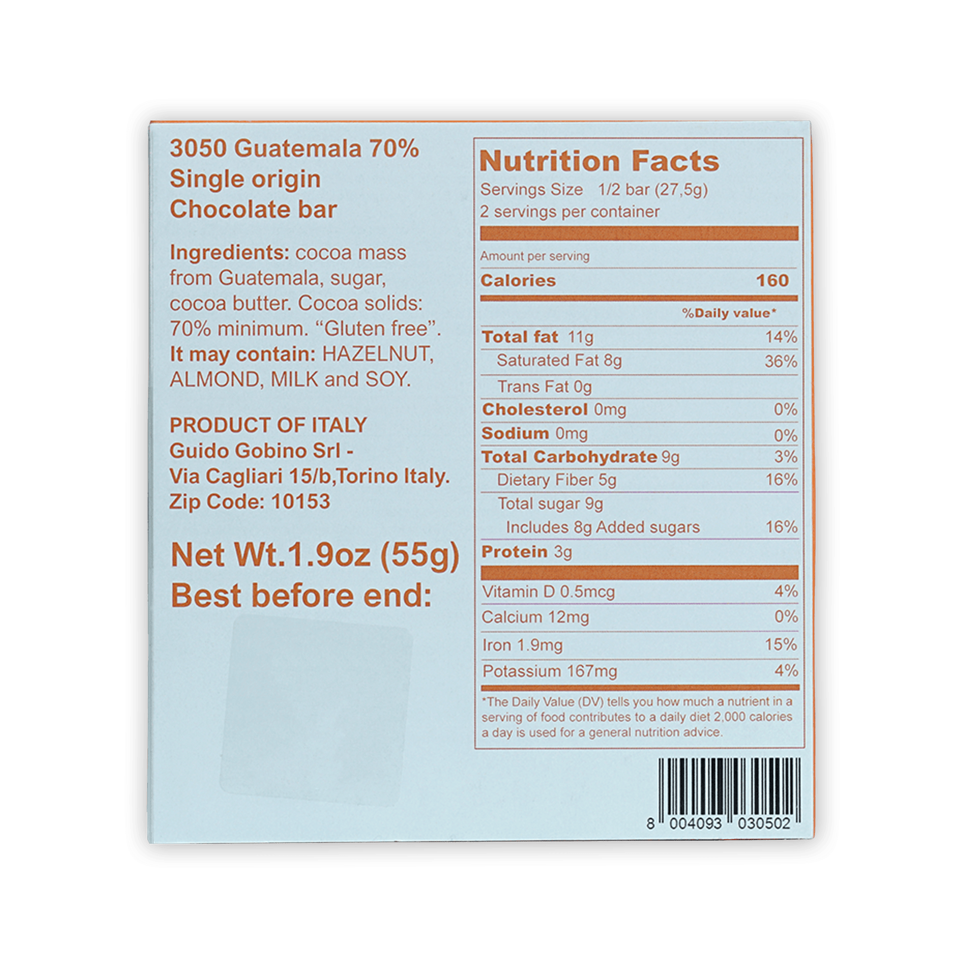 Guido Gobino Guatemala 70% dark chocolate bar wrapper