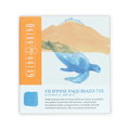 Blue watercolor sea turtle on Guido Gobino Philippine Paquibato 75% cacao box