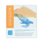 Blue watercolor sea turtle on Guido Gobino Philippine Paquibato 75% cacao box