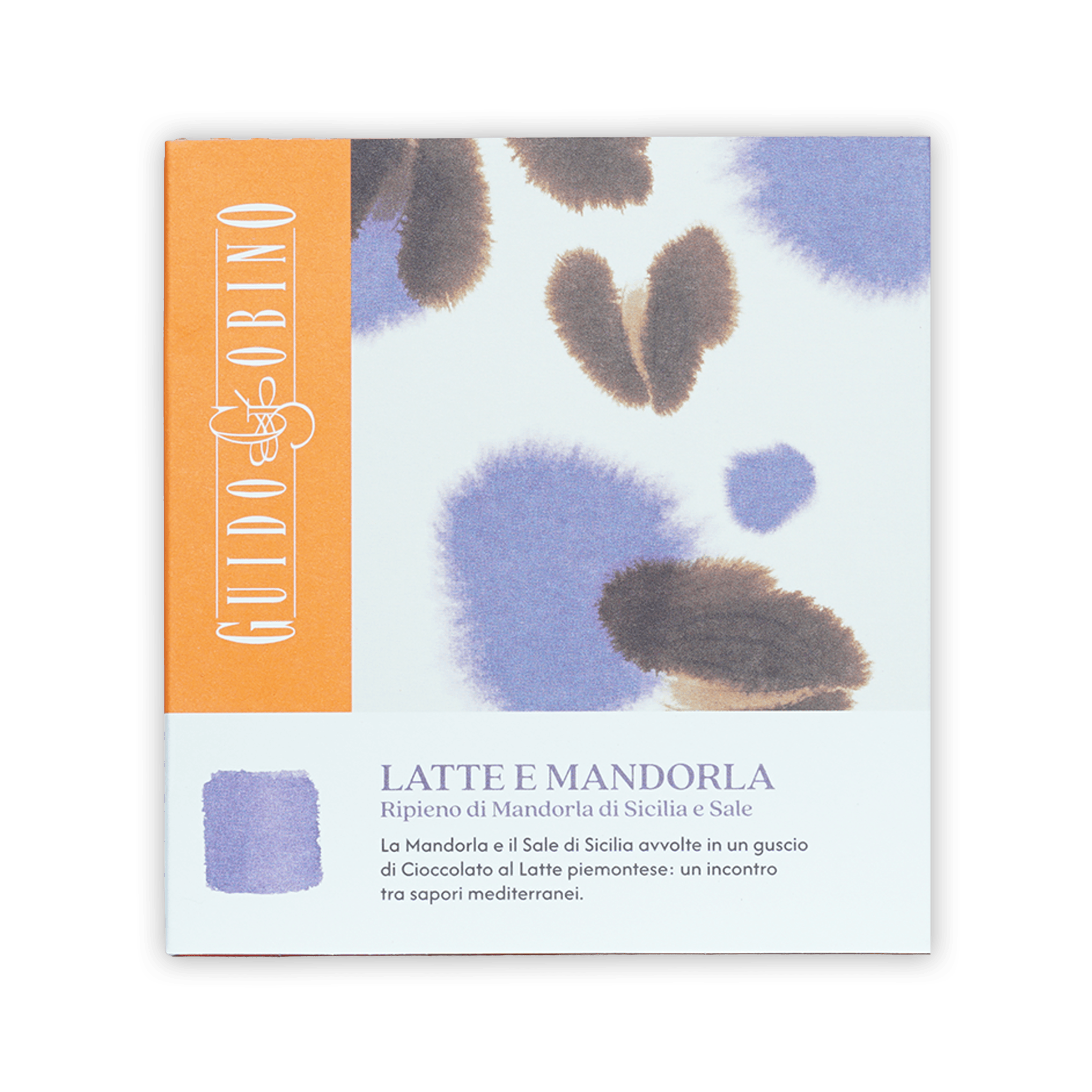 Guido Gobino Latte e Mandorla milk chocolate bar with salted almonds, purple packaging