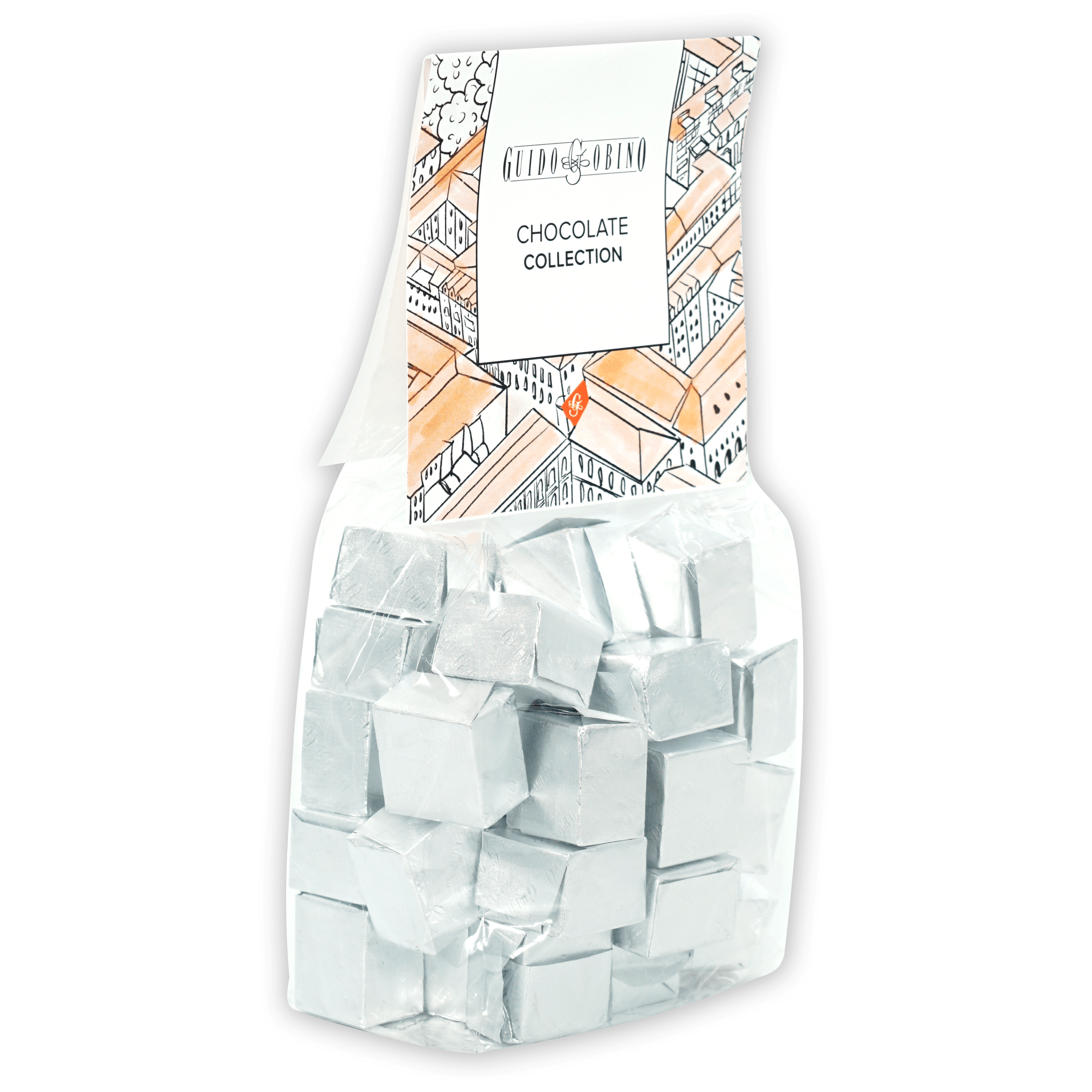Guido Gobino Sea Salt Cremino Bag of silver-wrapped chocolate cubes