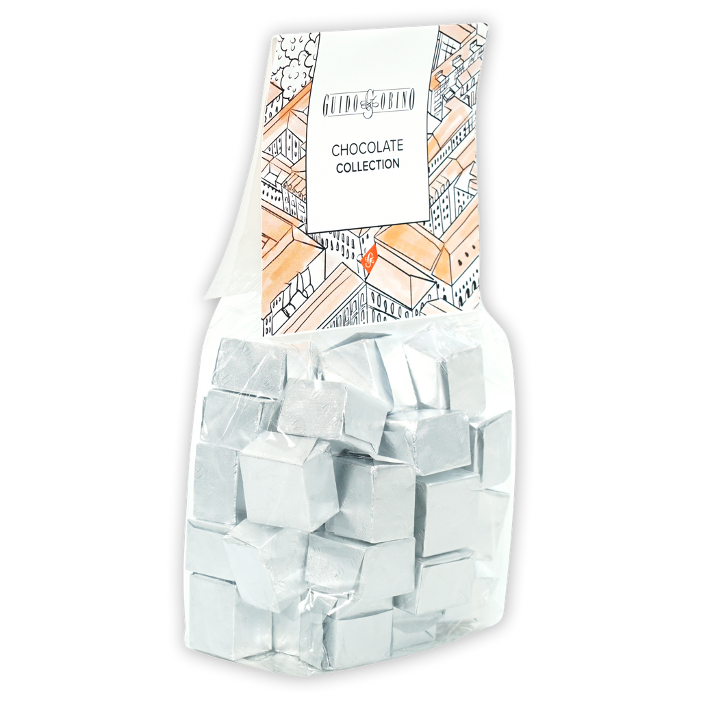 Guido Gobino Sea Salt Cremino Bag of silver-wrapped chocolate cubes
