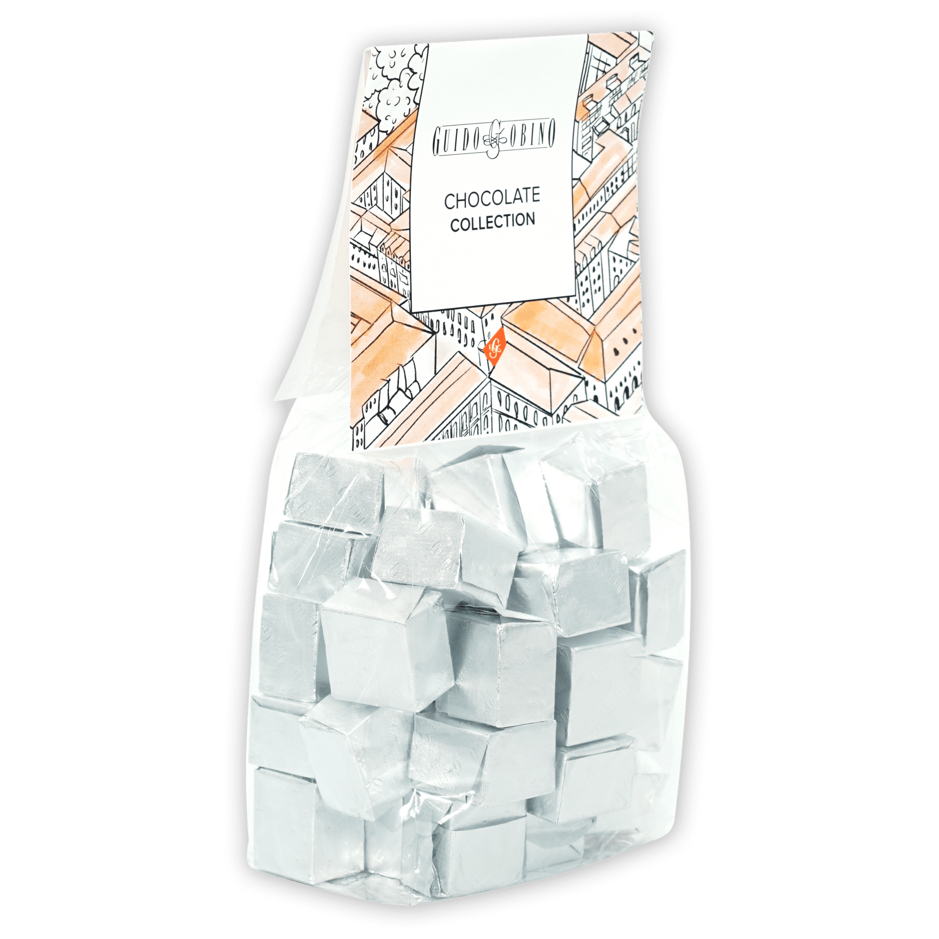 Guido Gobino Sea Salt Cremino Bag of silver-wrapped chocolate cubes