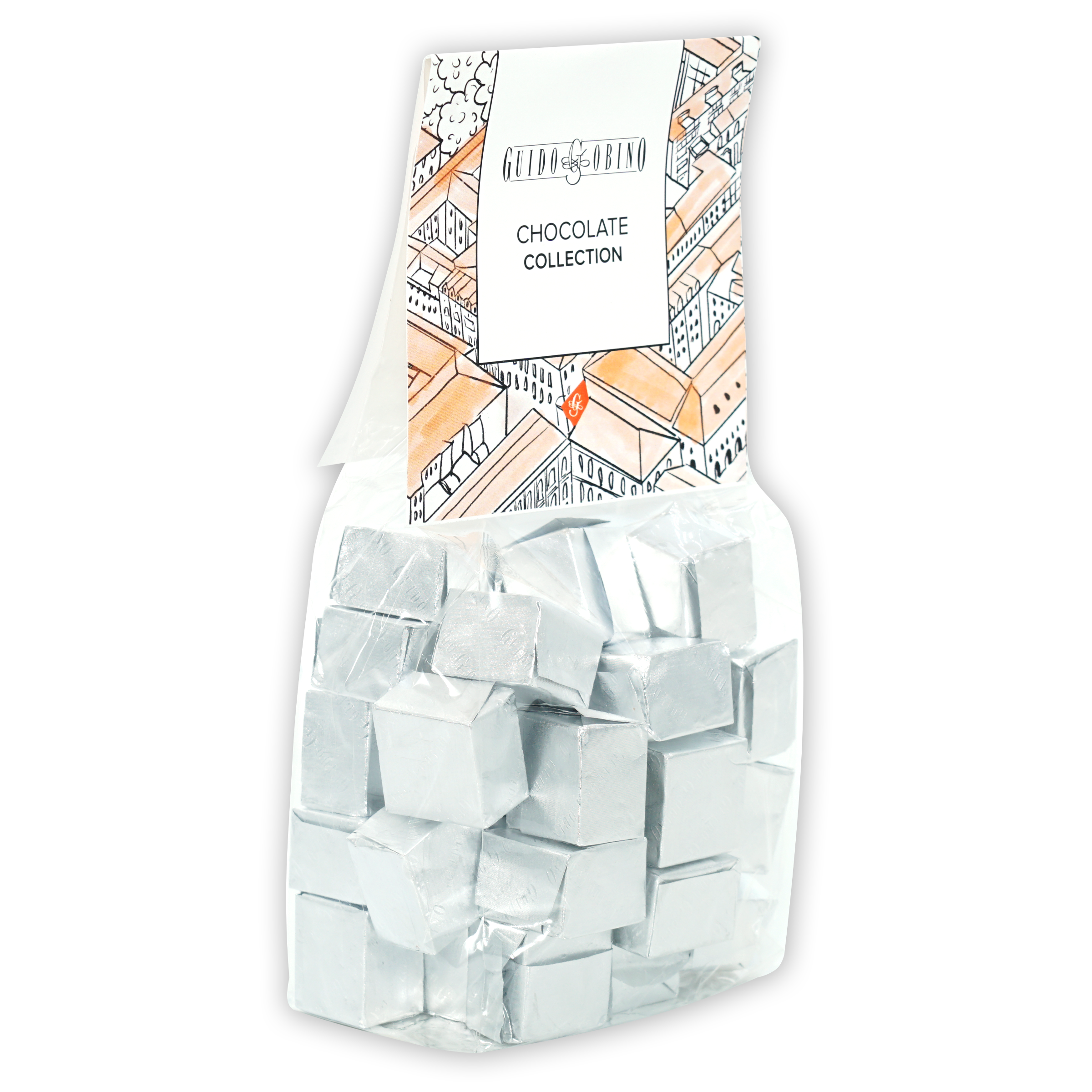 Guido Gobino Sea Salt Cremino Bag of silver-wrapped chocolate cubes