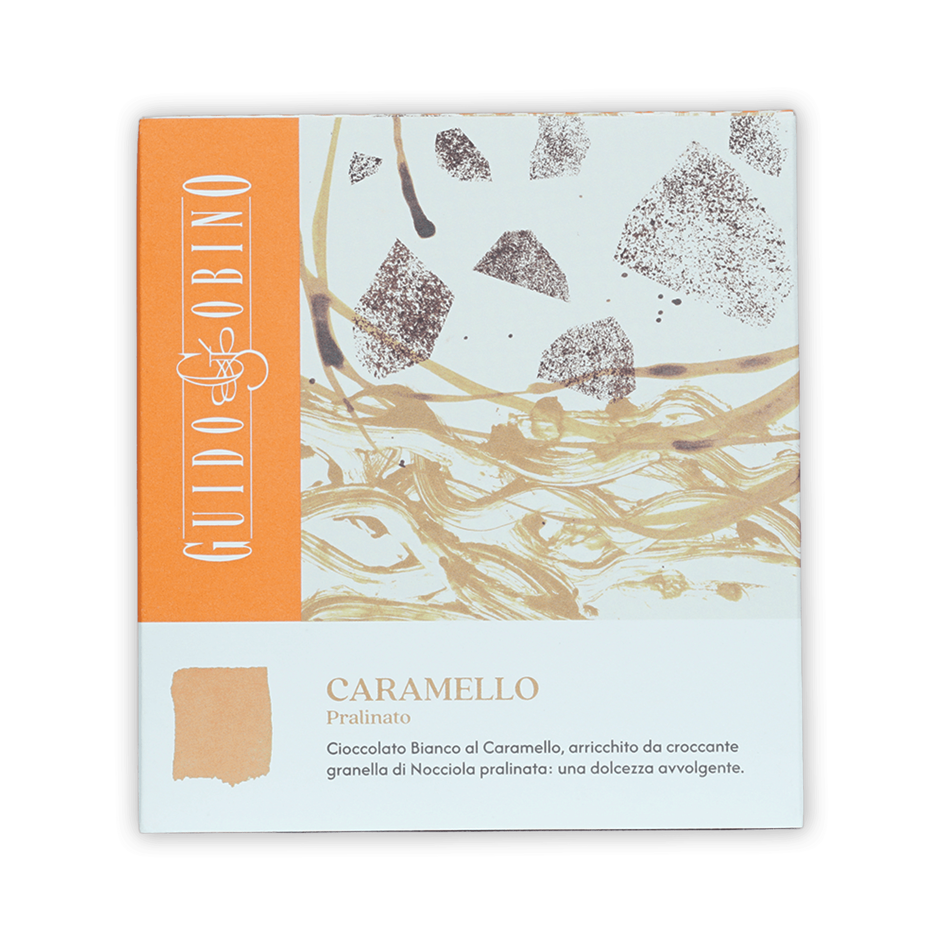 Guido Gobino white caramel praline chocolate bar in orange box