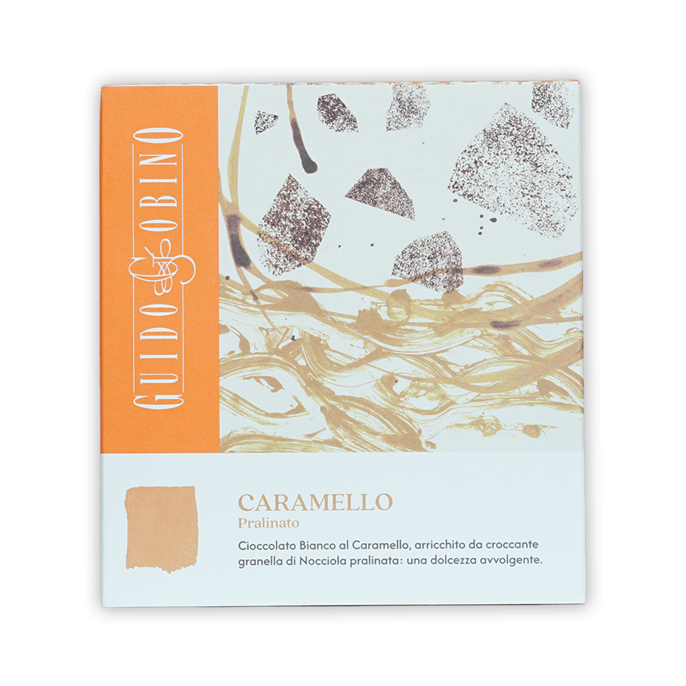 Guido Gobino white caramel praline chocolate bar in orange box