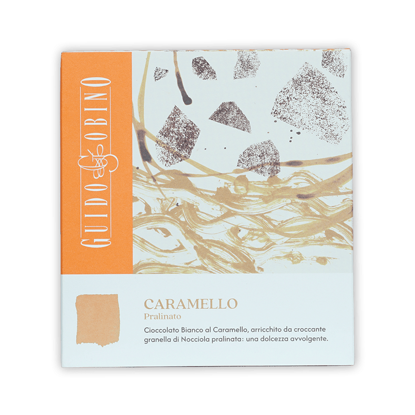 Guido Gobino white caramel praline chocolate bar in orange box