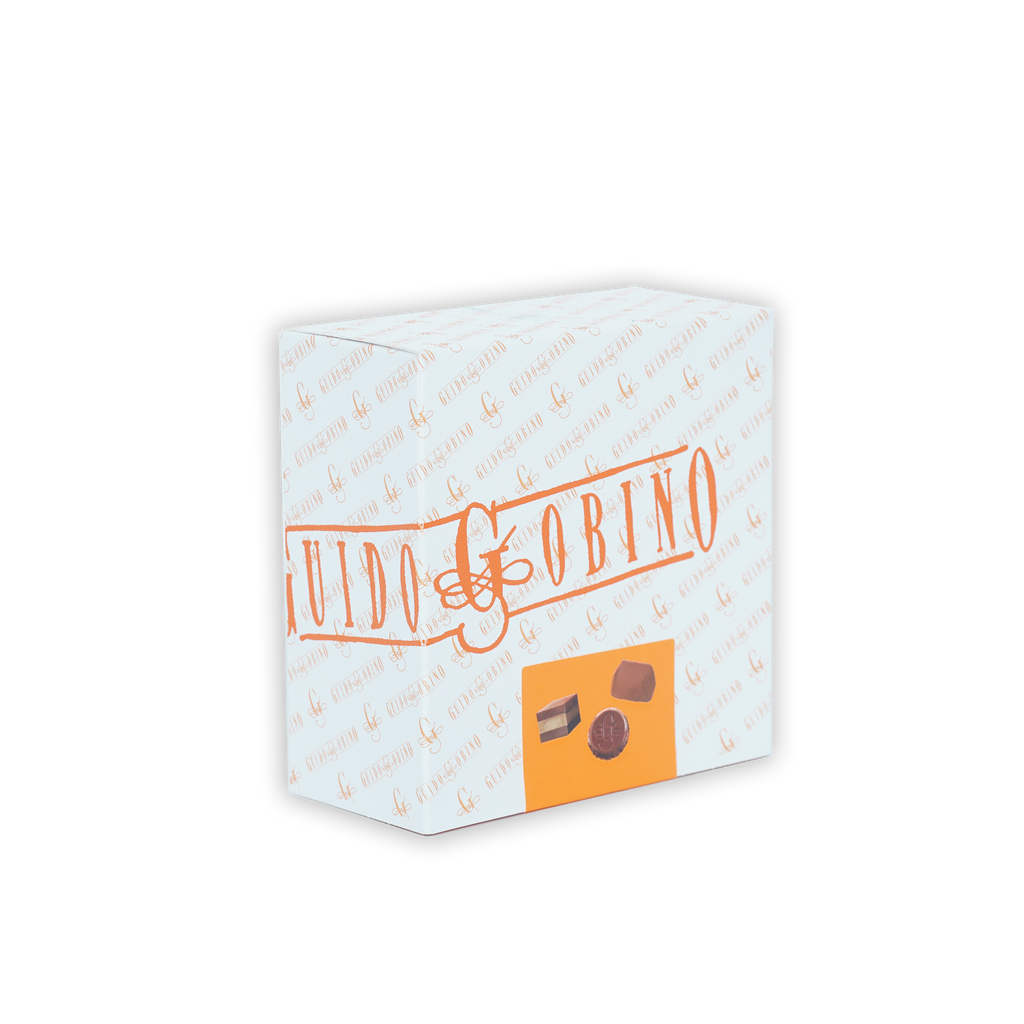 Guido Gobino assorted chocolate cube gift small box with orange branding