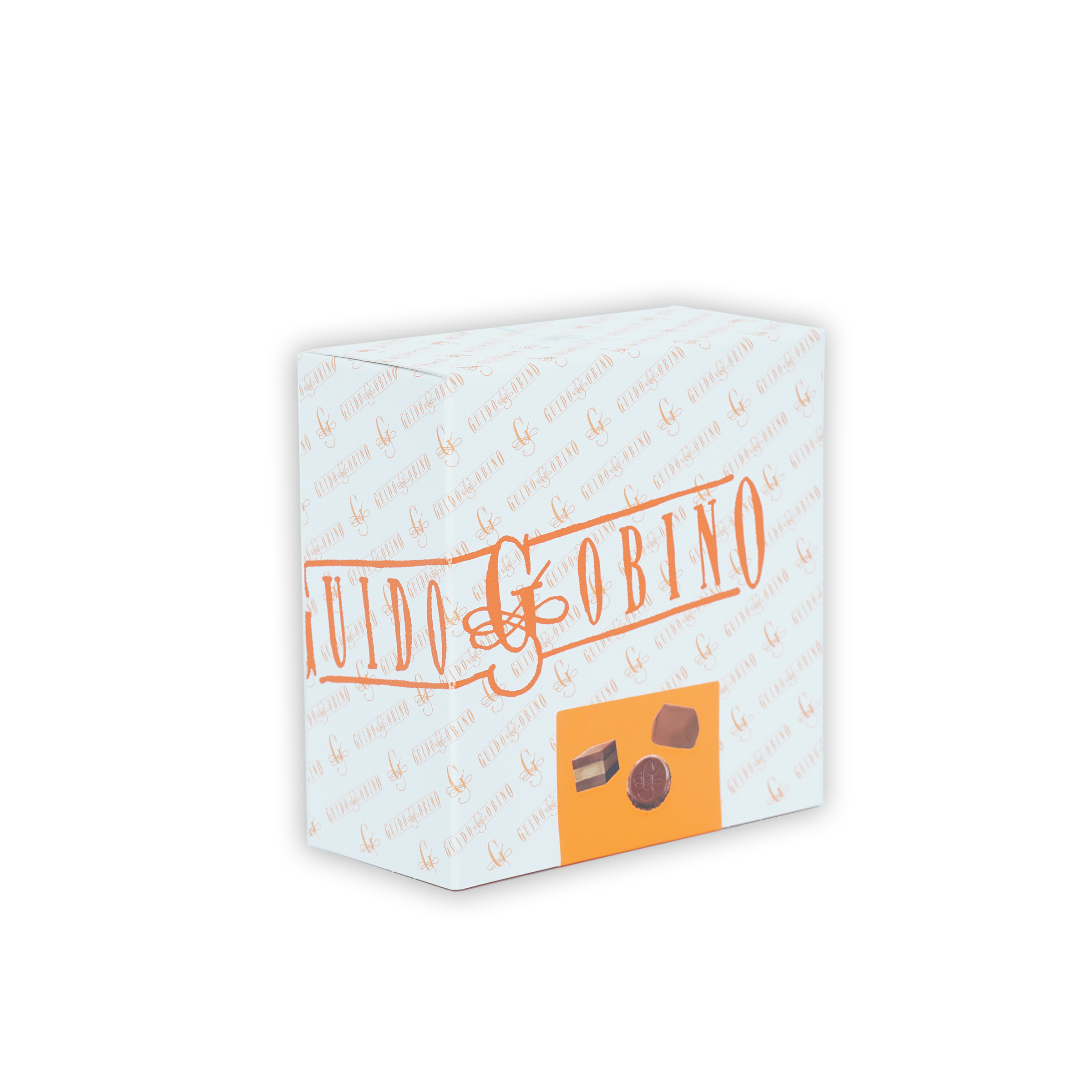 Guido Gobino assorted chocolate cube gift small box with orange branding