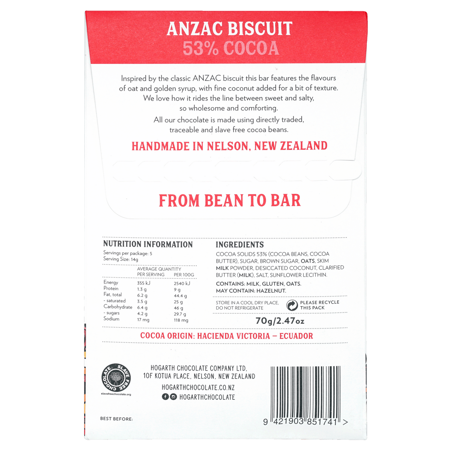 Hogarth Anzac Biscuit Dark Milk 53%